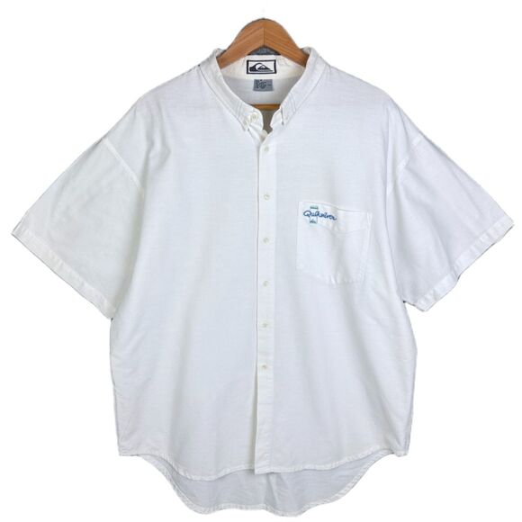 Vintage Quiksilver Button Down Shirt 90s Boxy Fit Embroidered Cotton Men’s XL - Picture 2 of 10